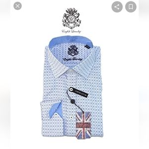 English Laundry Men's Preppy Buttondown 16.5 Academia Pristine Block Print Shirt